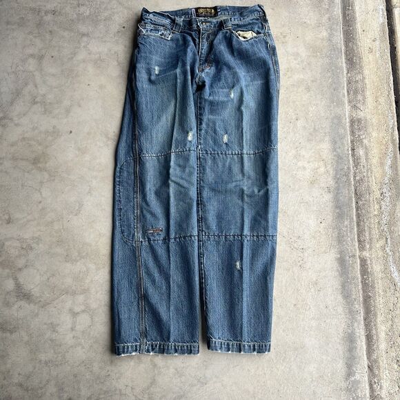 Icon Strongarm 2 Mens 34 Skull Blue Denim Double Knee Engineer straight Jeans - Picture 3 of 3